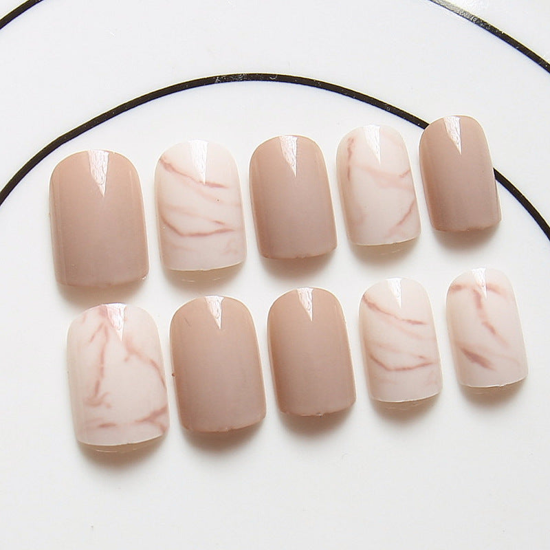 Light Khaki Smudge Effect Press-On Nails | Matte Full Cover False Tips