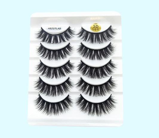Voluminous 3D Mink Effect False Lashes | Five Pairs Soft Cotton Band Eyelashes