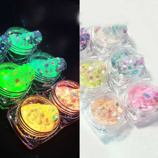 Iridescent Luminous Nail Art Glitter Flakes | Symphony Glow Sequin Set