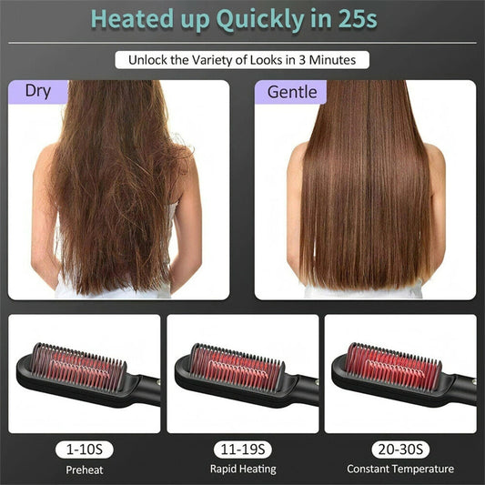 Electric Hair Brush Straightener & Curler | Dual-Purpose Negative Ion Hot Comb
