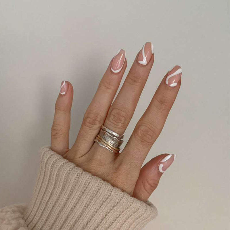 Chic Matte Frosted Almond Fake Nails | Finished Wearable Nail Art Patches