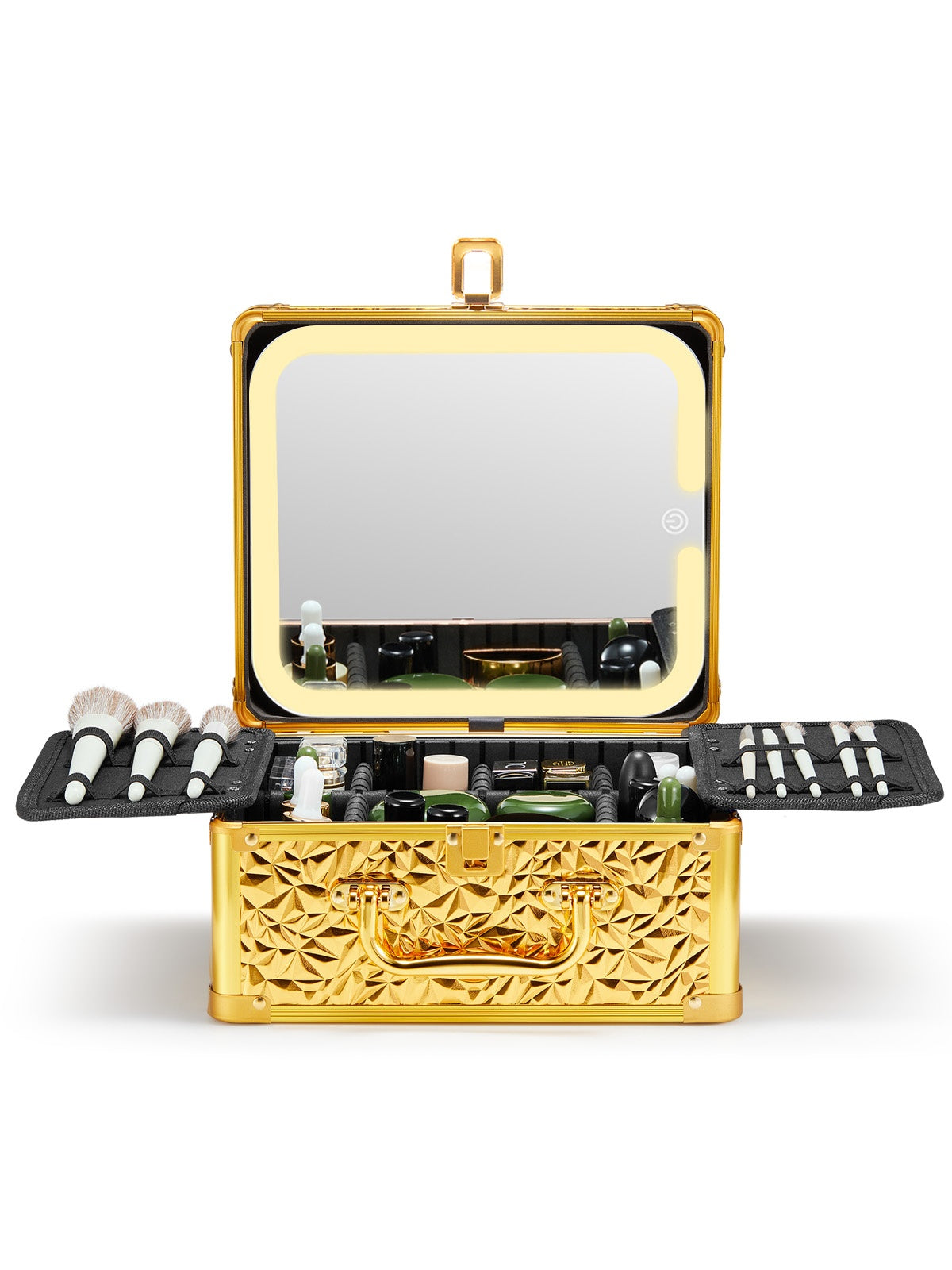 Deluxe Cosmetic Organizer with Removable Illuminated Mirror | Storage Makeup Case