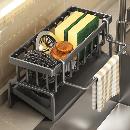 Plastic Sink Shelf Caddy | Dishcloth Towel Rack & Filter Basket