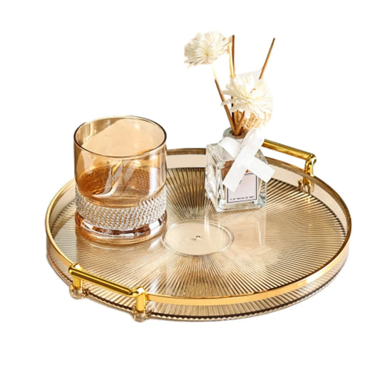 Modern Round Decorative Serving Tray | Plastic Organizer for Kitchen & Party