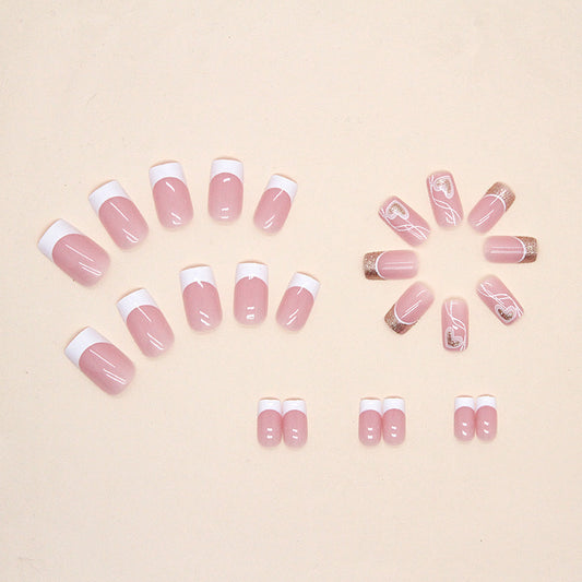 Elegant Sweet Love Heart Press-Ons | Simple Full Cover False Nail Patches