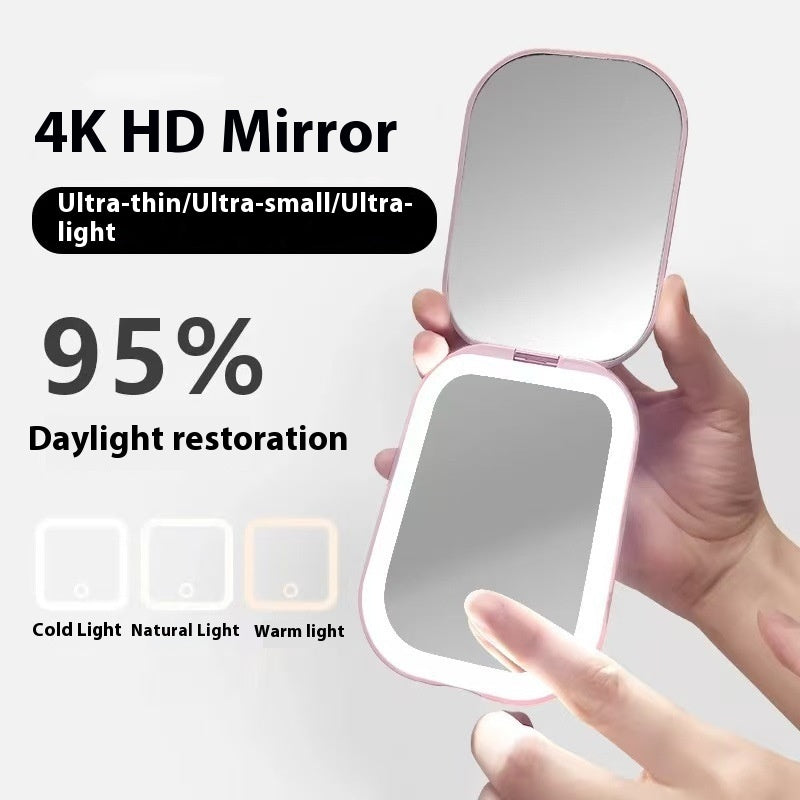 ortable HD Luminous Cosmetic Mirror | Ultra-Thin, Foldable, Tricolor LED Light