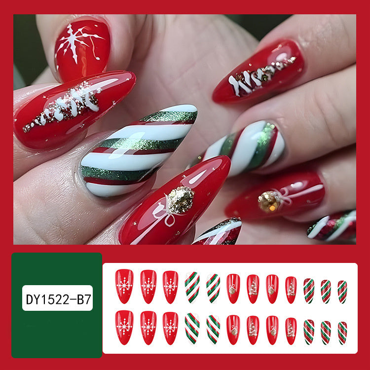 Festive Christmas False Nails | 24 Pcs Snowflake & Striped Press-Ons for Parties