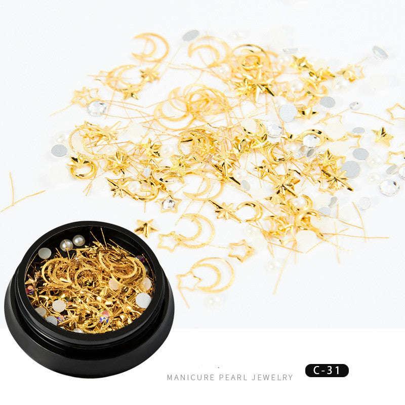 Trendy Copper Round Rivets & Sequins | Xingyue Star Moon Nail Drill Ornaments Set