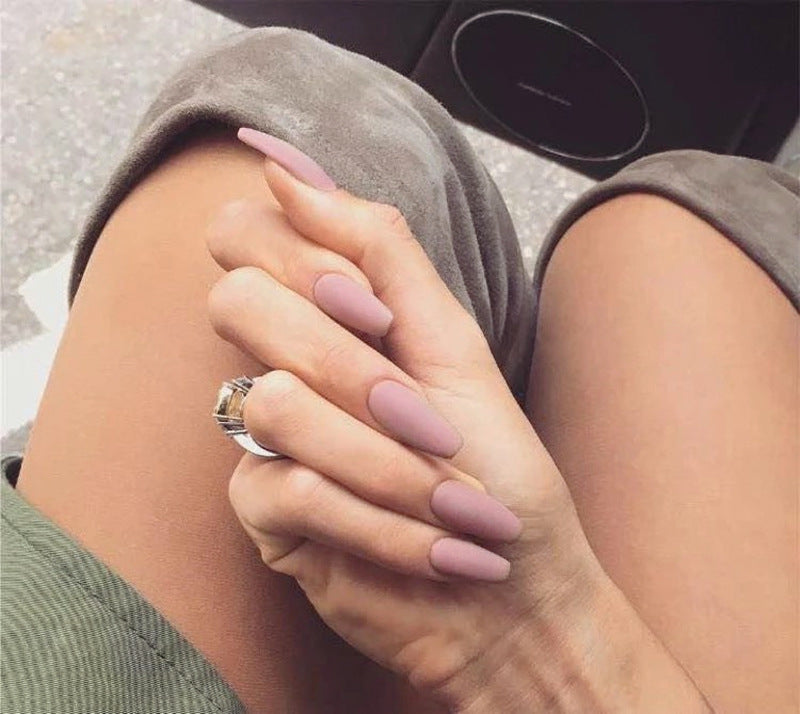 Matte Finish Long Trapezoid False Nails | Frosted Ballet Coffin Press-On Set