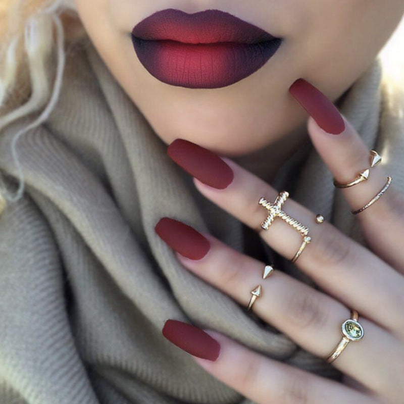 Matte Finish Long Trapezoid False Nails | Frosted Ballet Coffin Press-On Set