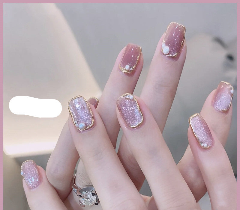 Milk Tea Crystal Stone Cat Eye Gel Nail Polish | Trendy Semi-Transparent Finish