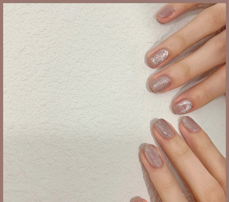 Milk Tea Crystal Stone Cat Eye Gel Nail Polish | Trendy Semi-Transparent Finish