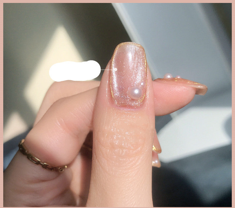 Milk Tea Crystal Stone Cat Eye Gel Nail Polish | Trendy Semi-Transparent Finish