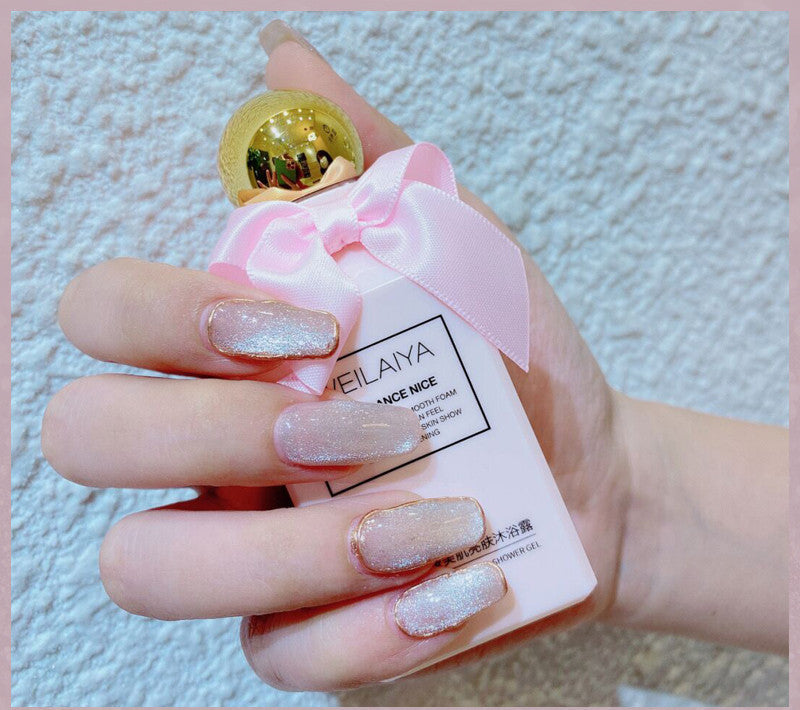 Milk Tea Crystal Stone Cat Eye Gel Nail Polish | Trendy Semi-Transparent Finish