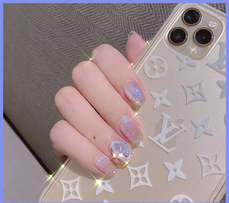 Milk Tea Crystal Stone Cat Eye Gel Nail Polish | Trendy Semi-Transparent Finish