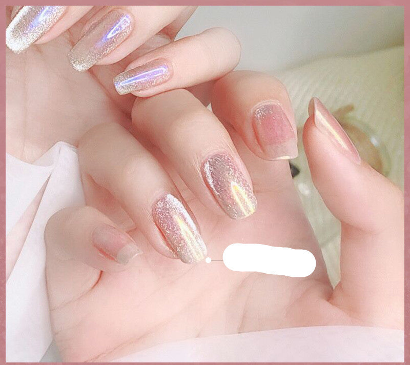 Milk Tea Crystal Stone Cat Eye Gel Nail Polish | Trendy Semi-Transparent Finish