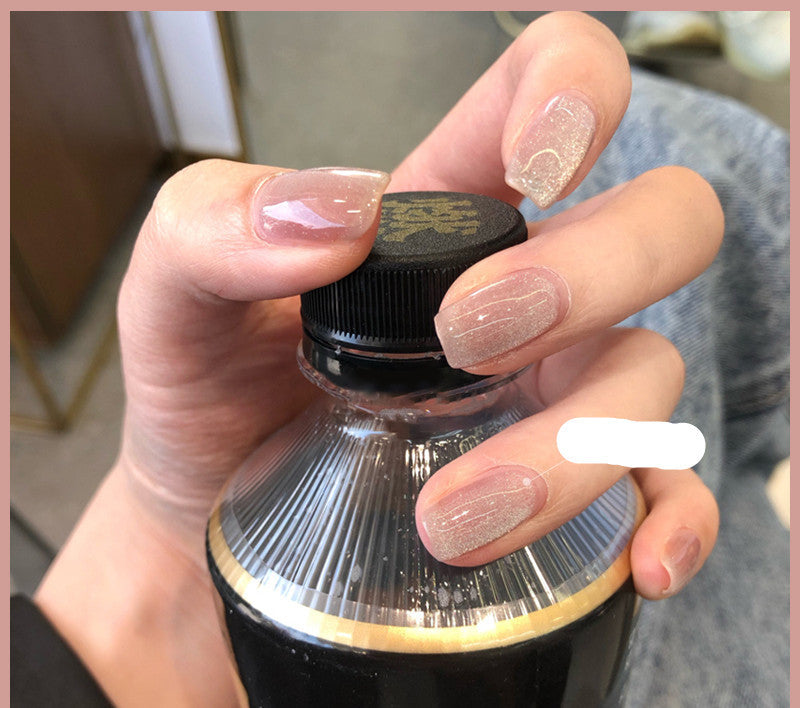 Milk Tea Crystal Stone Cat Eye Gel Nail Polish | Trendy Semi-Transparent Finish