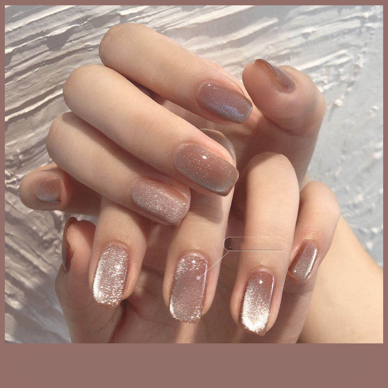 Milk Tea Crystal Stone Cat Eye Gel Nail Polish | Trendy Semi-Transparent Finish