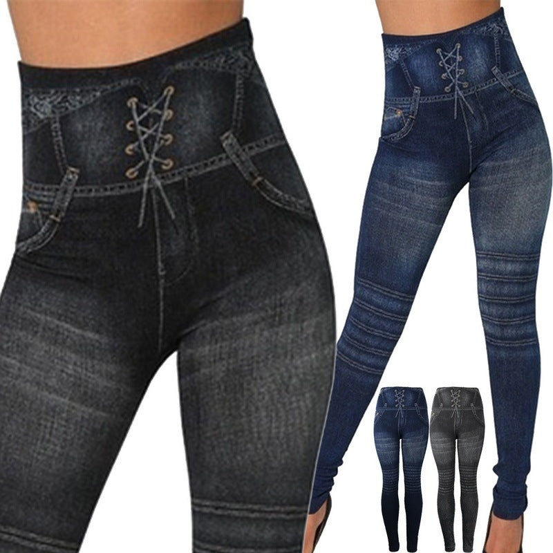 Women's Seamless Imitation Jean Leggings - Jeggings