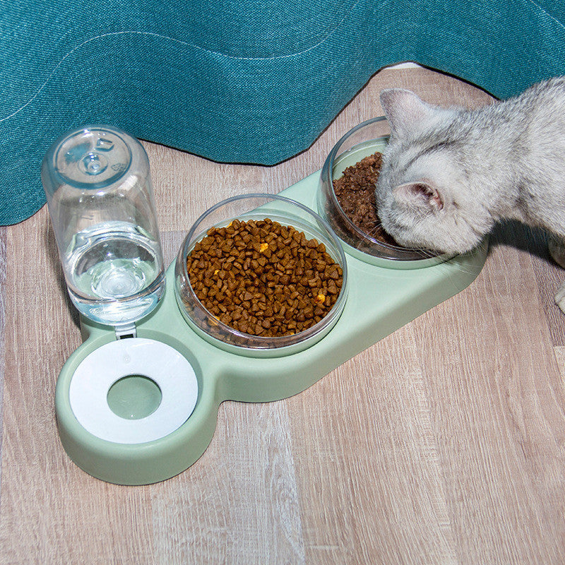 Raised Pet Cat & Dog Food Bowl with Water Dispenser | Double Drinking Fountain Feeder Stand