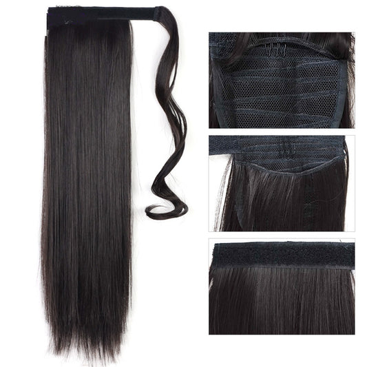 Straight Fake Hair Ponytail | Heat Resistant Synthetic Wrap Around Tail