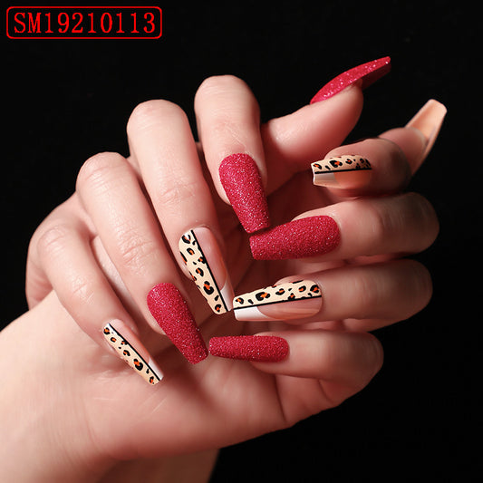 Red Leopard Print Ballet Coffin False Nails | Long Press-On Nail Tips
