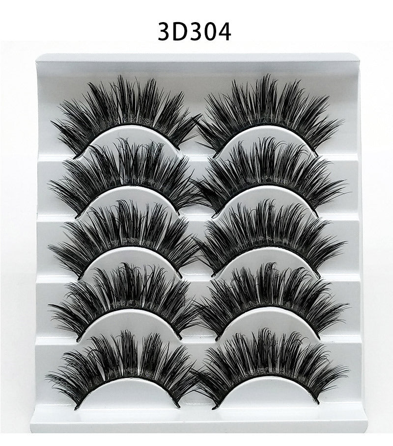 Voluminous 3D Mink Effect False Lashes | Five Pairs Soft Cotton Band Eyelashes