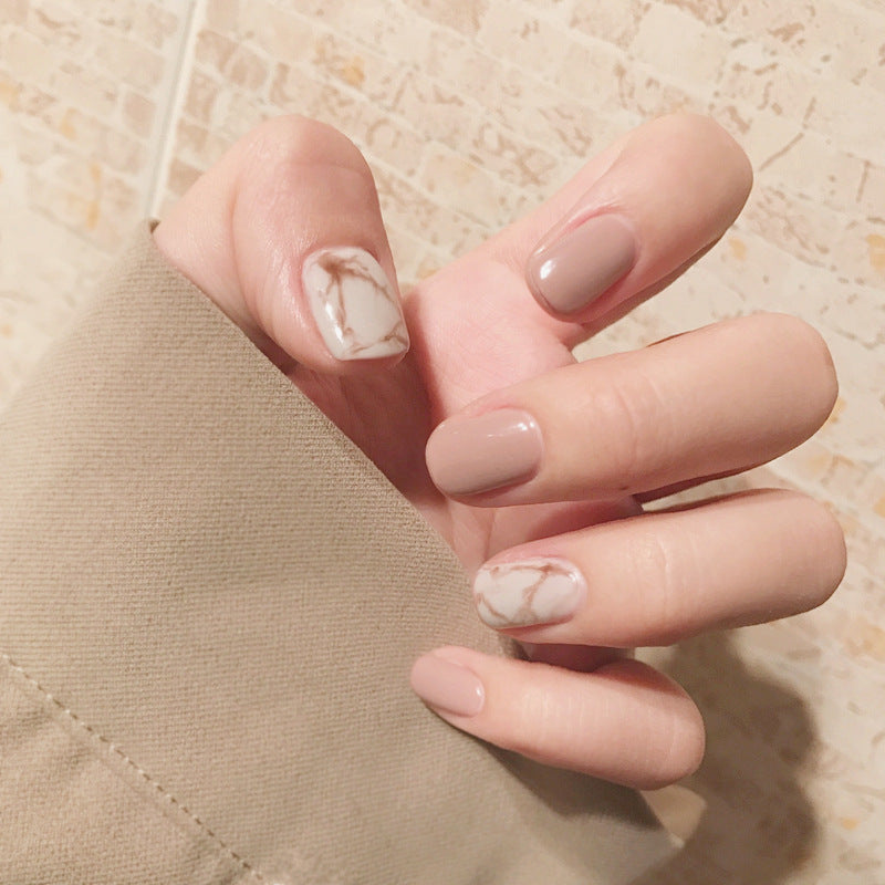 Light Khaki Smudge Effect Press-On Nails | Matte Full Cover False Tips