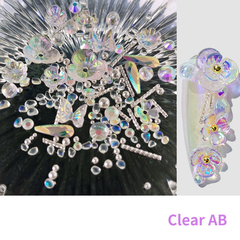 Elegant Flower Butterfly Nail Charms | Rhinestone & Glitter Nail Art Set