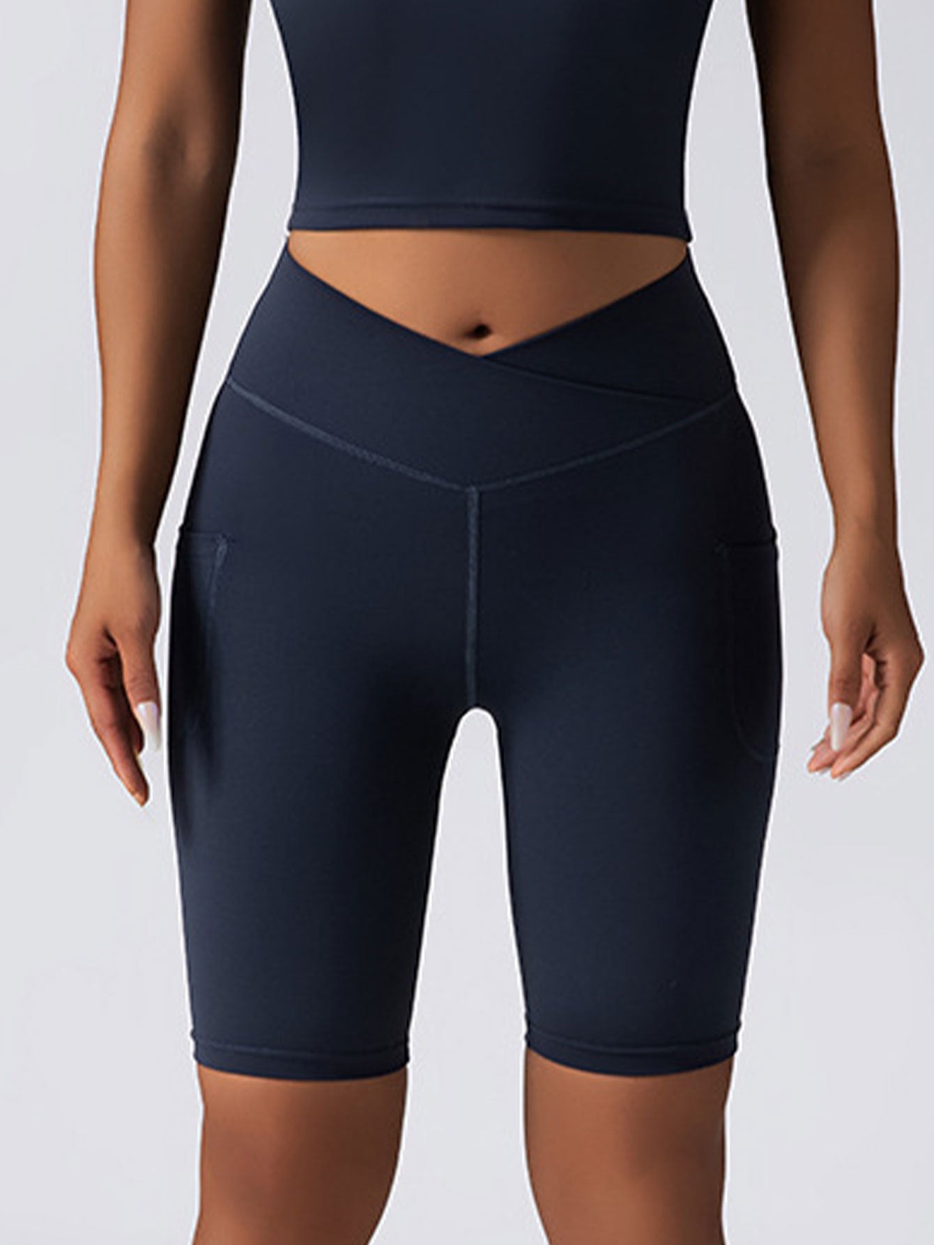 Women's High Waist Tummy Control Biker Shorts with Pockets - Seamless Yoga & Gym
