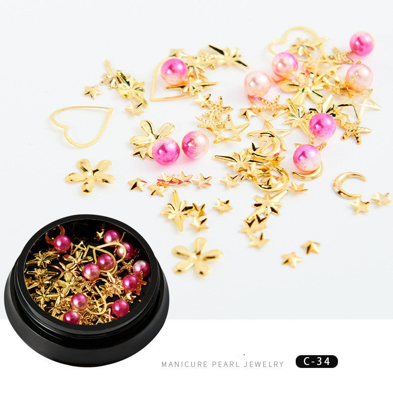 Trendy Copper Round Rivets & Sequins | Xingyue Star Moon Nail Drill Ornaments Set