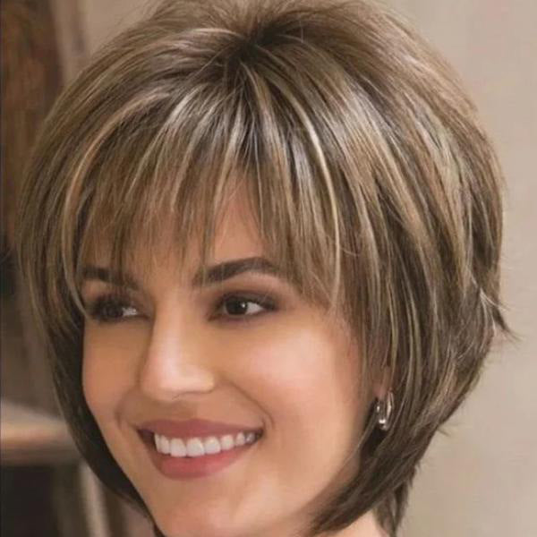 Natural Short Wig | Mixed Blonde Brown Blend Heat Resistant Full Wig