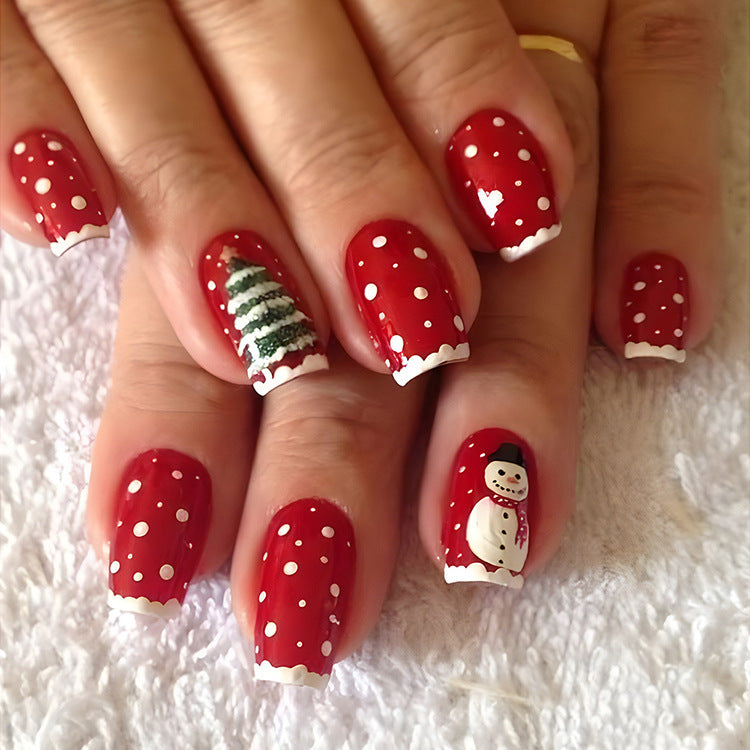 Festive Christmas False Nails | 24 Pcs Snowflake & Striped Press-Ons for Parties