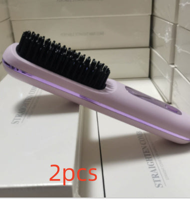 Travel 2-in-1 Hair Styling Tool | Wireless Straightener Brush & Hot Curler Comb