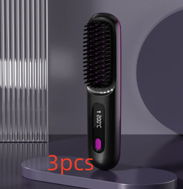 Travel 2-in-1 Hair Styling Tool | Wireless Straightener Brush & Hot Curler Comb