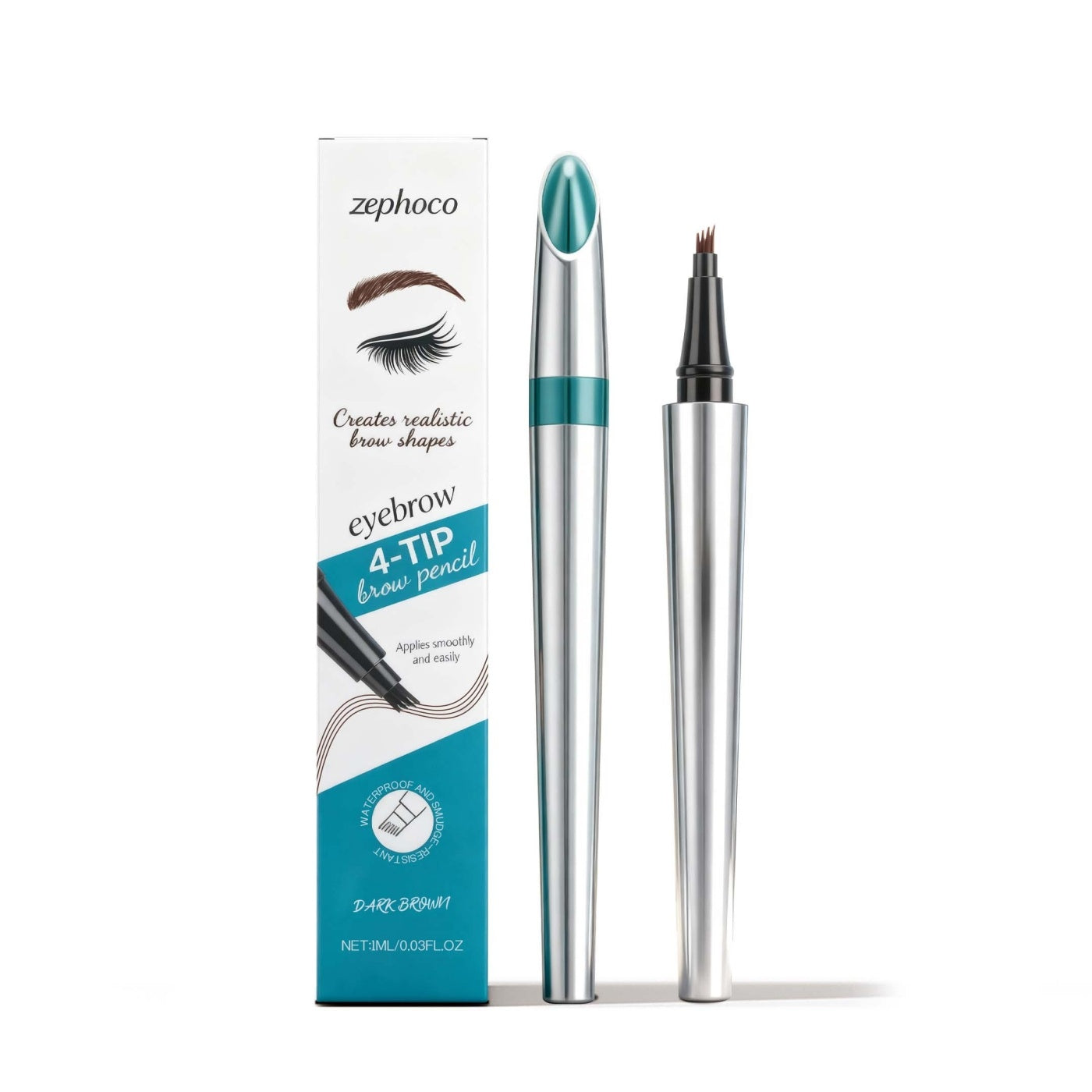 Fine-Tip Four-Fork Plastic Brow Pen | Smudge-Proof Hair-Like Strokes