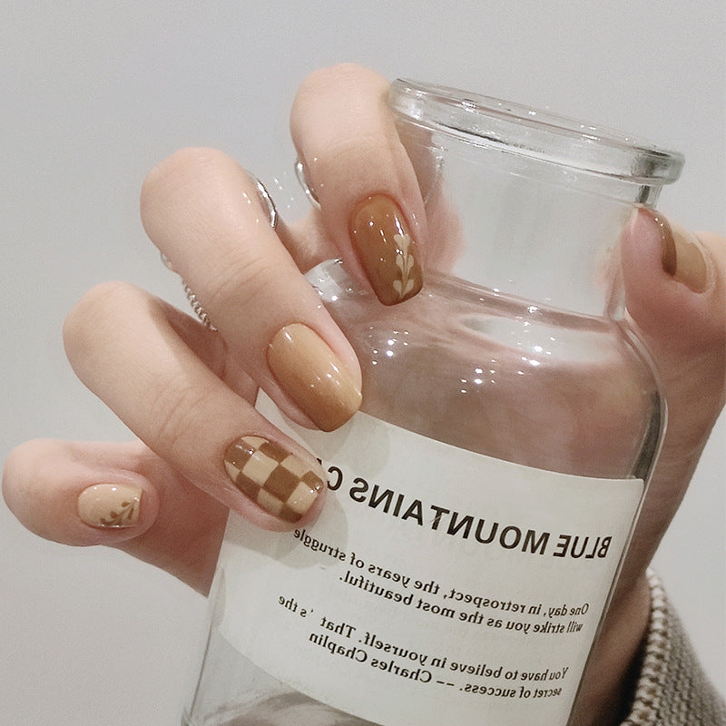 Finished Kurixiang Latte Coffee Nail Patch | Full Cover Wearable Nail Tips