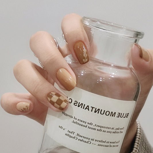 Finished Kurixiang Latte Coffee Nail Patch | Full Cover Wearable Nail Tips