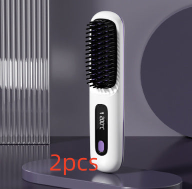 Travel 2-in-1 Hair Styling Tool | Wireless Straightener Brush & Hot Curler Comb