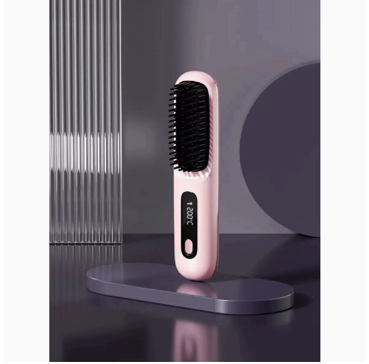Travel 2-in-1 Hair Styling Tool | Wireless Straightener Brush & Hot Curler Comb