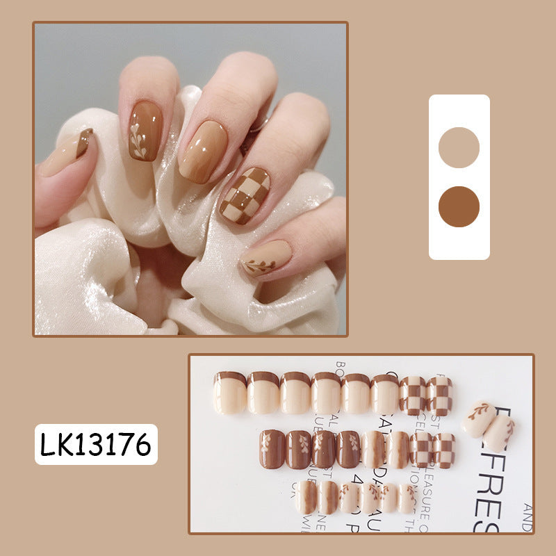 Finished Kurixiang Latte Coffee Nail Patch | Full Cover Wearable Nail Tips