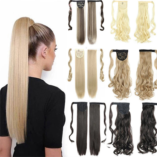 Straight Fake Hair Ponytail | Heat Resistant Synthetic Wrap Around Tail