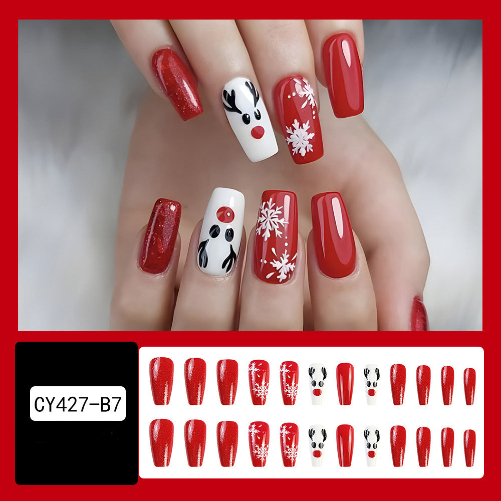 Festive Christmas False Nails | 24 Pcs Snowflake & Striped Press-Ons for Parties