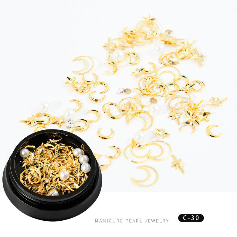 Trendy Copper Round Rivets & Sequins | Xingyue Star Moon Nail Drill Ornaments Set