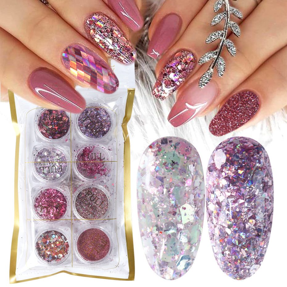 Holographic Nail Glitter Flakes & Powder Kit | 8 Box Mix Nail Art Decorations