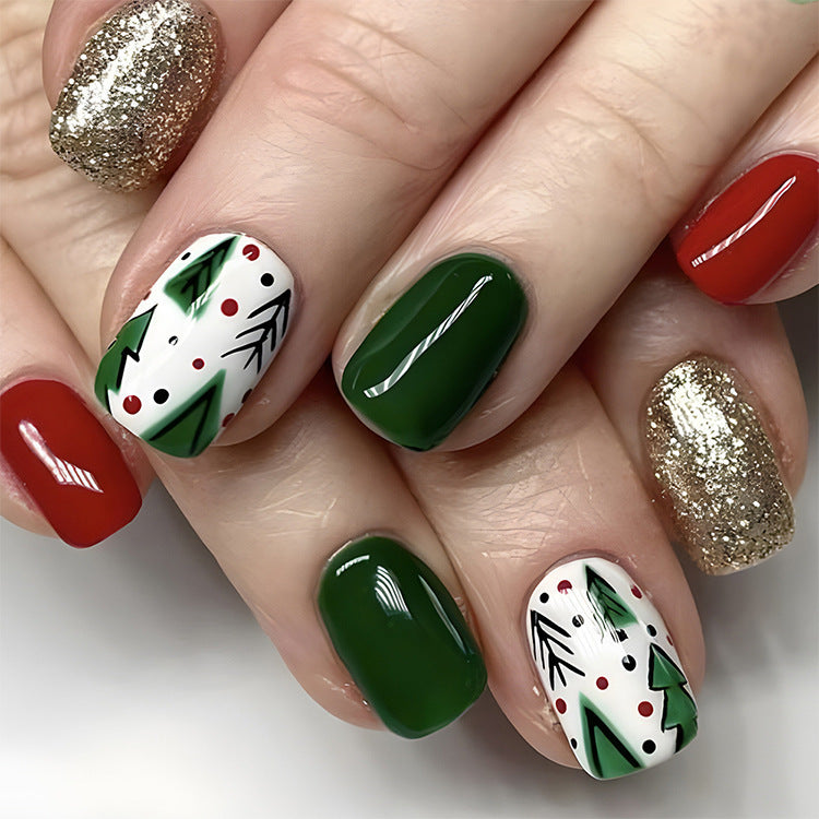 Festive Christmas False Nails | 24 Pcs Snowflake & Striped Press-Ons for Parties