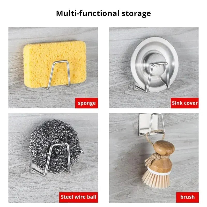 Stainless Steel Sink Sponge Rack | Adhesive Inner Wall Kitchen Draining Caddy