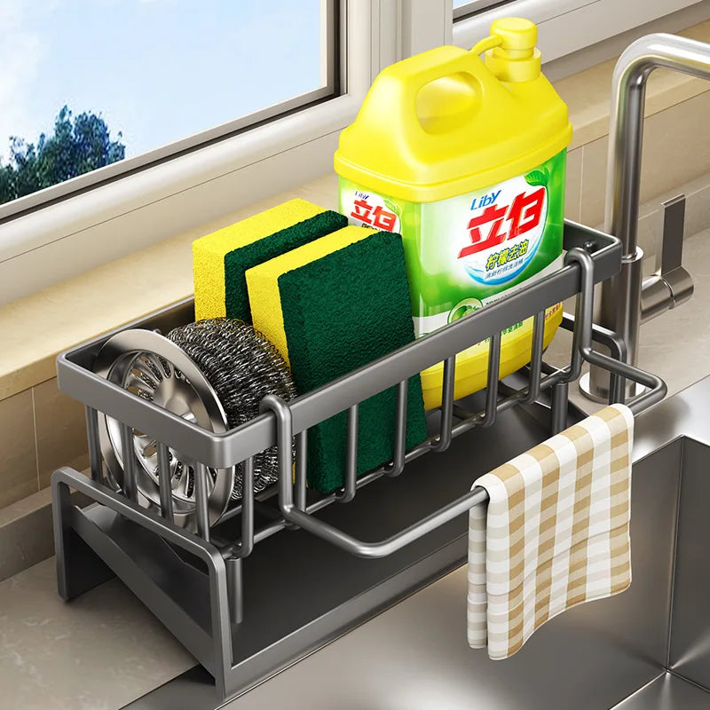 Plastic Sink Shelf Caddy | Dishcloth Towel Rack & Filter Basket