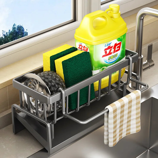 Plastic Sink Shelf Caddy | Dishcloth Towel Rack & Filter Basket