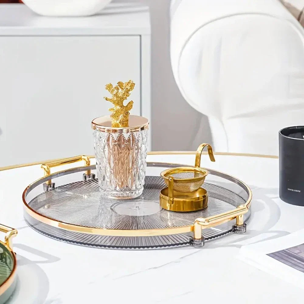 Modern Round Decorative Serving Tray | Plastic Organizer for Kitchen & Party